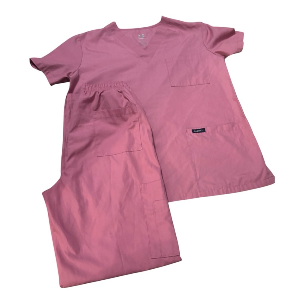 DAGACCI Pink Medical Scrub Set - V-Neck Top & Elastic Waist Pants small - Picture 2 of 3